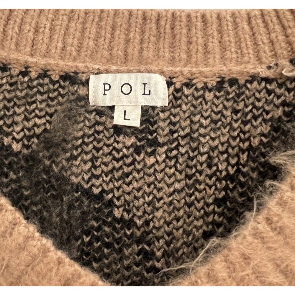 POL Zebra Stripe Fuzzy V Neck Chunky Oversized Sweater Women's Size Large - Picture 10 of 11